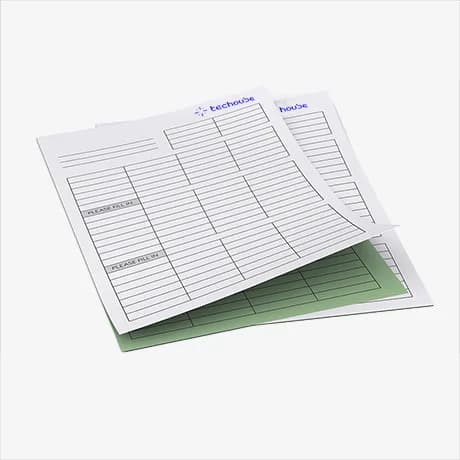 Zelfkopiërende notitieblokken met 2 lagen, gepersonaliseerd voor facturen en
orderbonnen.