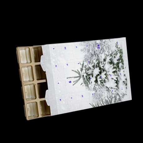 "Adventskalenders zelf vullen 24 vakjes full colour bedrukbaar Professionele adventskalender 350g karton APET goud binnenzijde Gepersonaliseerde adventskalenders 40x30cm vlak geleverd"