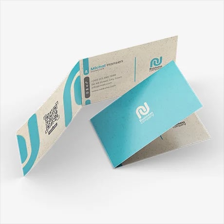 Cartes de visite pliables écologiques personnalisées en
papier durable et respectueux de l’environnement.